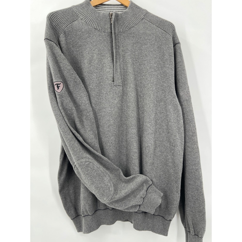 Cutter & Buck Mens Gray‎ 100% Cotton Quarter Zip Pullover Sweater XL Elbow Patch